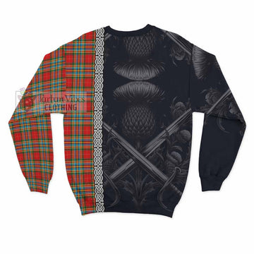 Chattan Tartan Sweatshirt with Family Crest Cross Sword Thistle Celtic Vibes