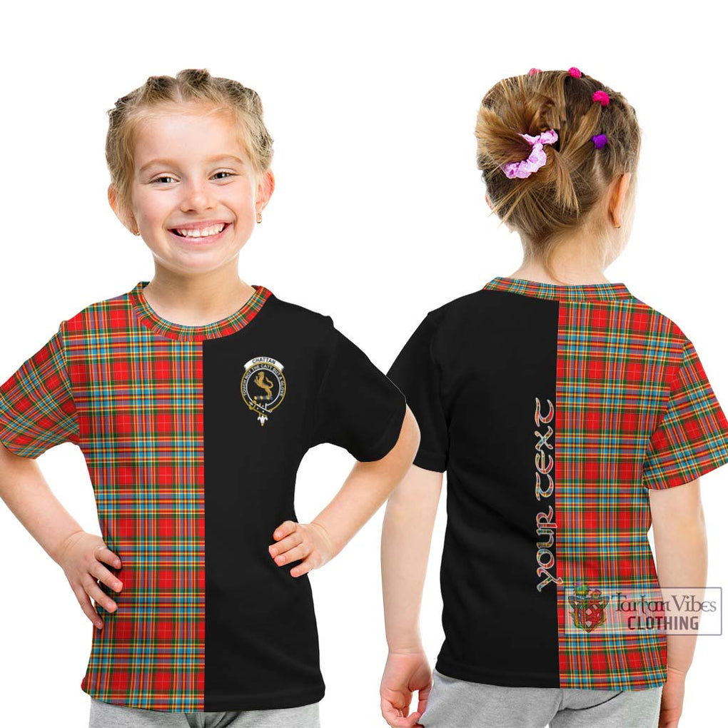 Chattan Tartan Kid T-Shirt with Family Crest and Half Of Me Style - Tartanvibesclothing Shop