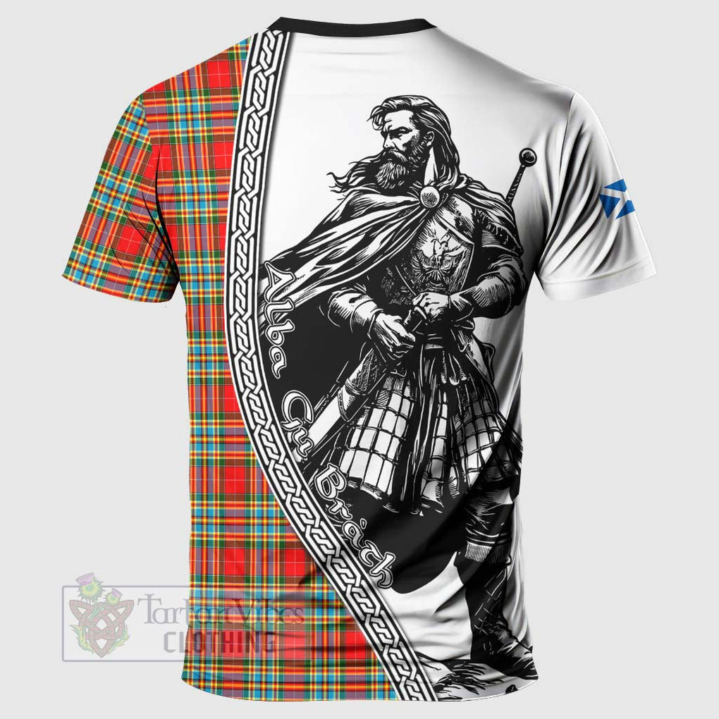 Tartan Vibes Clothing Chattan Tartan Clan Crest T-Shirt with Highlander Warrior Celtic Style