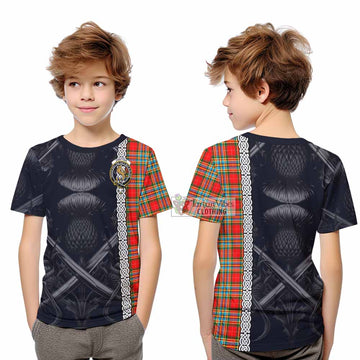 Chattan Tartan Kid T-Shirt with Family Crest Cross Sword Thistle Celtic Vibes