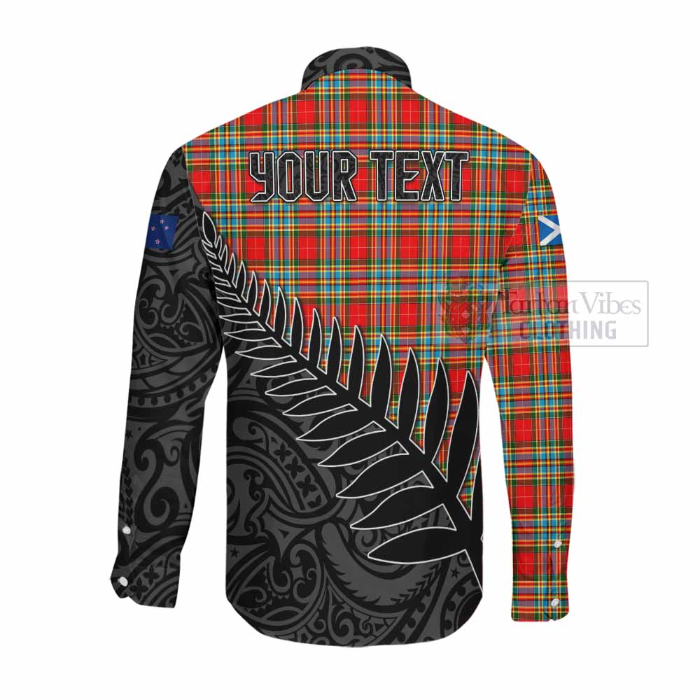 Tartan Vibes Clothing Chattan Crest Tartan Long Sleeve Button Shirt with New Zealand Silver Fern Half Style