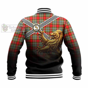 Chattan Crest Tartan Baseball Jacket with Golden Lion Emblem Celtic Style - Tartan Vibes Clothing