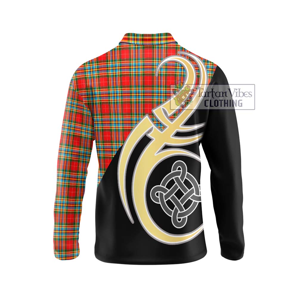 Chattan Tartan Long Sleeve Polo Shirt with Family Crest and Celtic Symbol Style - Tartan Vibes Clothing