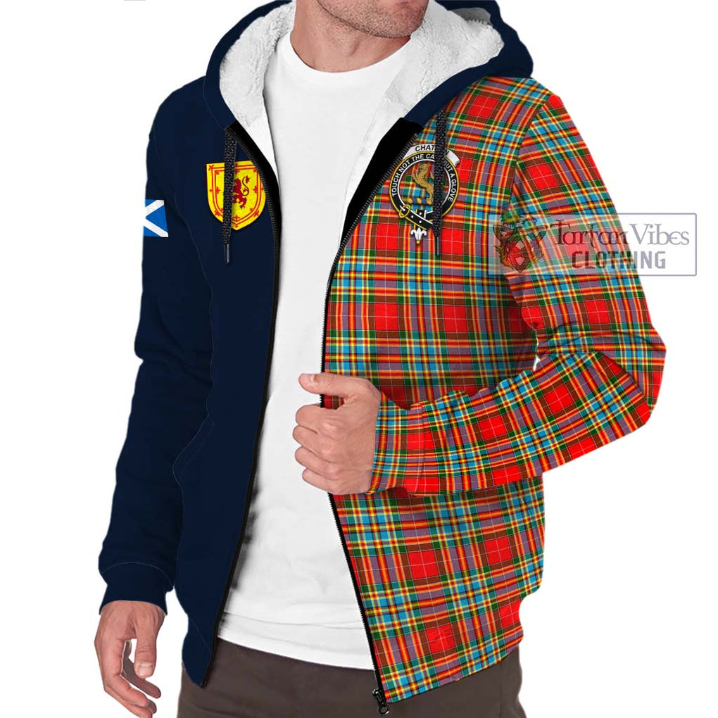 Tartan Vibes Clothing Chattan Tartan Sherpa Hoodie with Scottish Lion Royal Arm Half Style