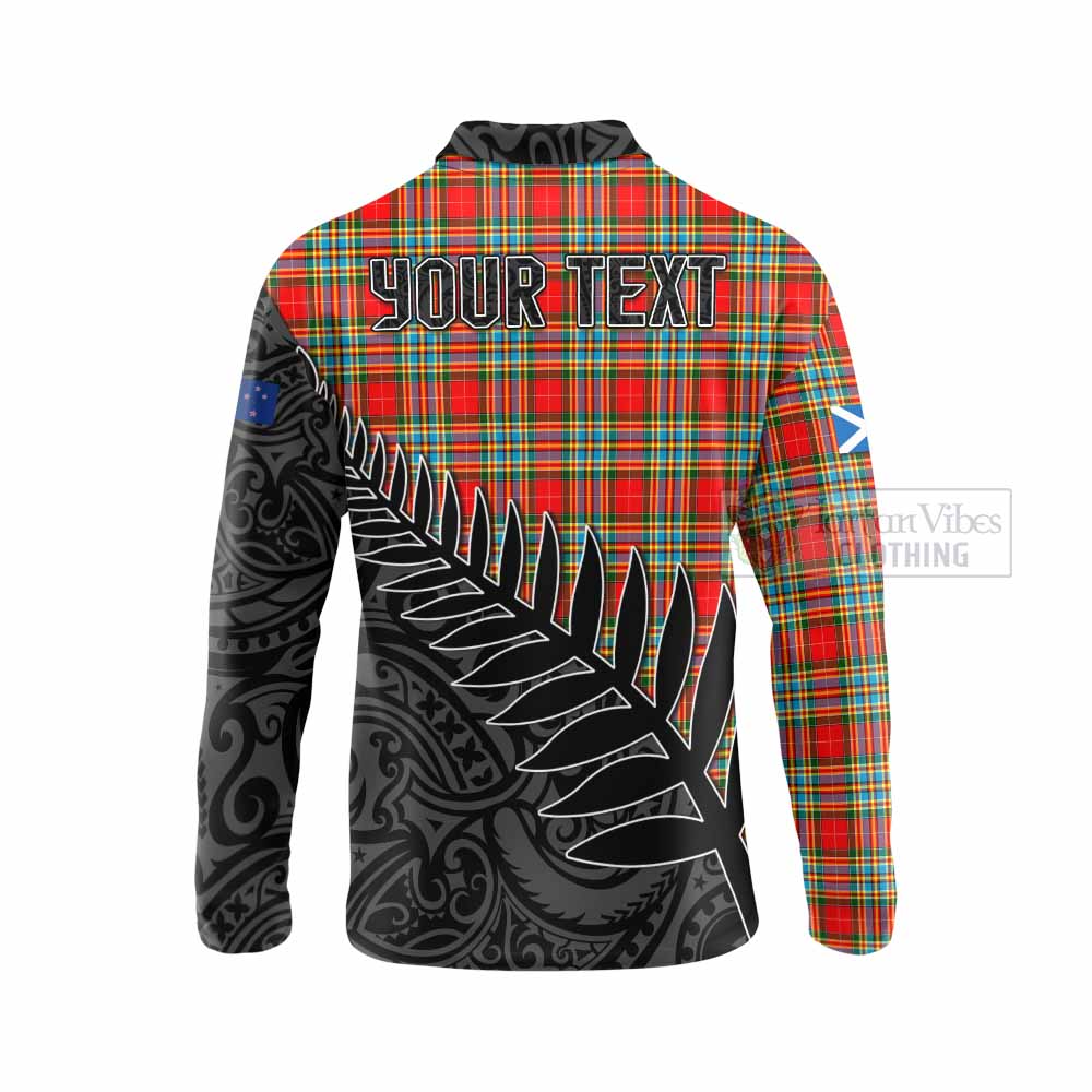 Tartan Vibes Clothing Chattan Crest Tartan Long Sleeve Polo Shirt with New Zealand Silver Fern Half Style