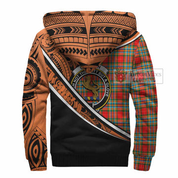 Chattan Crest Tartan Sherpa Hoodie with Polynesian Vibes Style - Orange Version