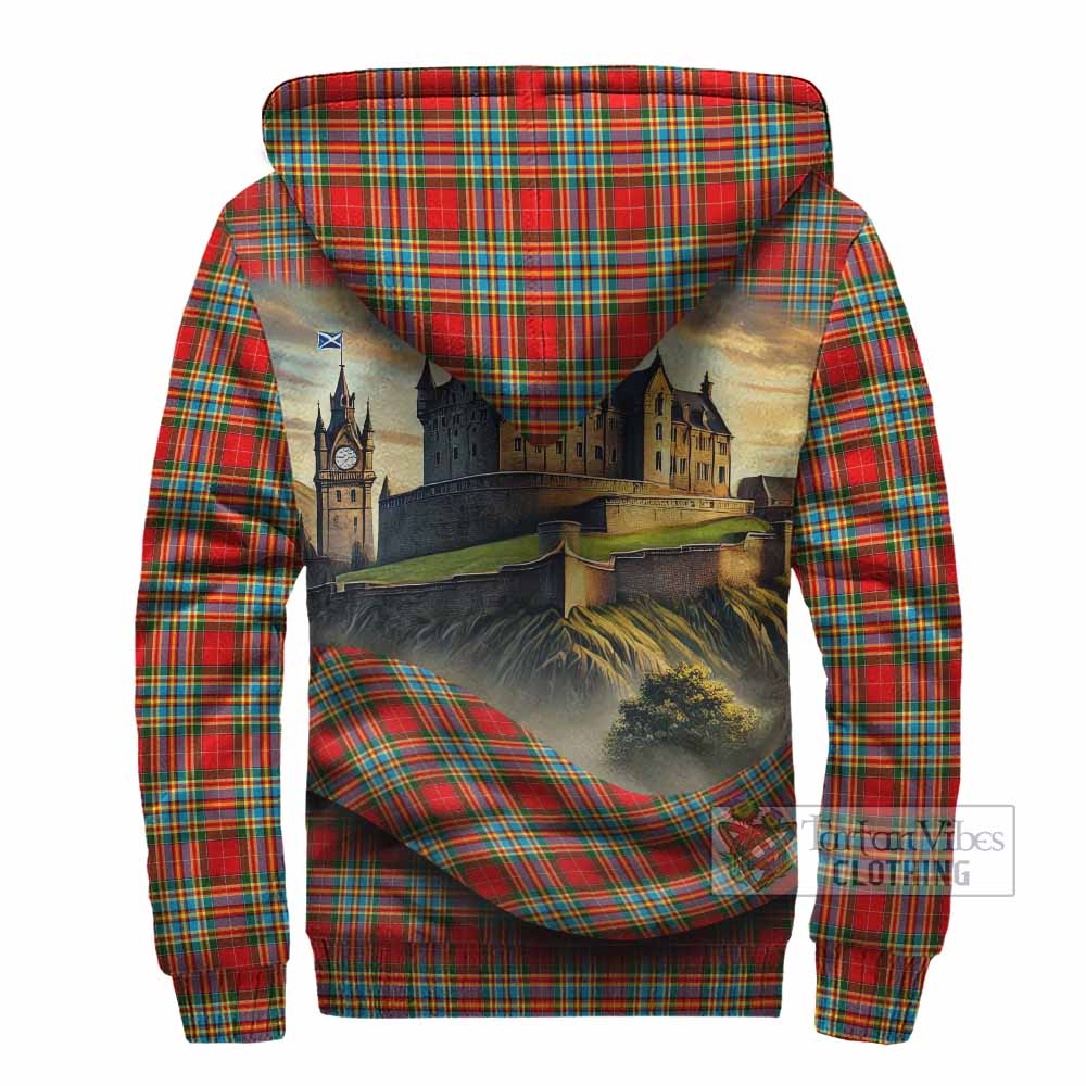 Chattan Tartan Family Crest Sherpa Hoodie with Scottish Ancient Castle Style - Tartan Vibes Clothing