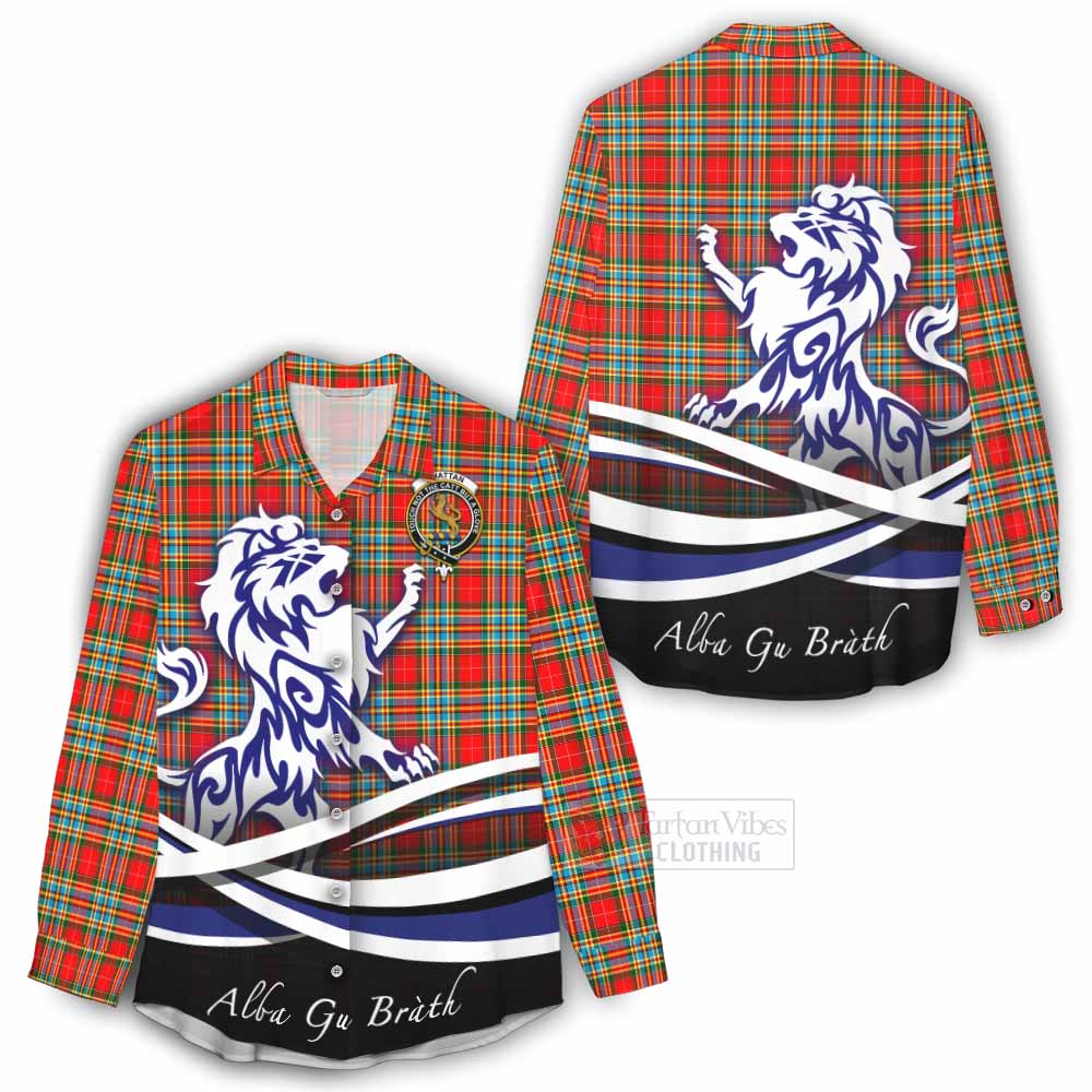 Tartan Vibes Clothing Chattan Tartan Women's Casual Shirt with Alba Gu Brath Regal Lion Emblem