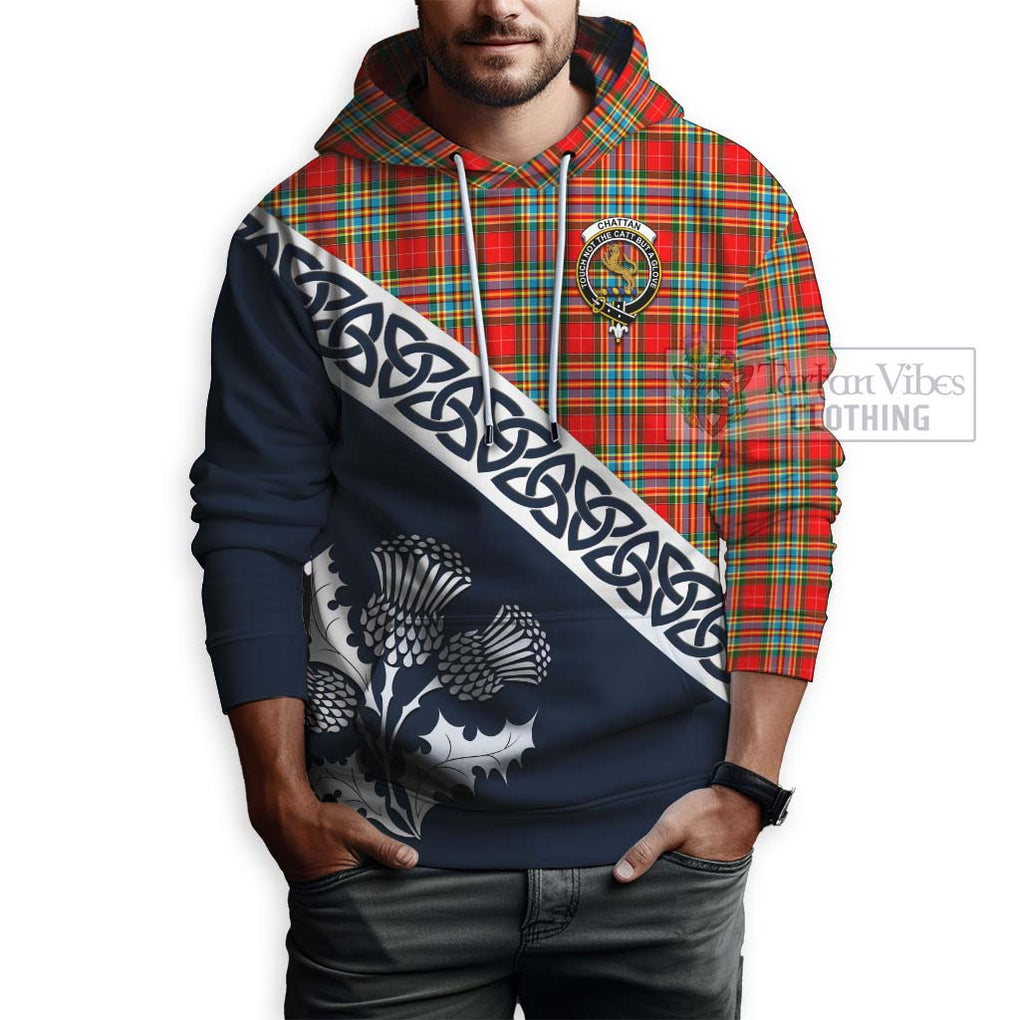 Tartan Vibes Clothing Chattan Tartan Hoodie Featuring Thistle and Scotland Map