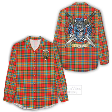 Chattan Tartan Women's Casual Shirt with Family Crest Celtic Skull Style