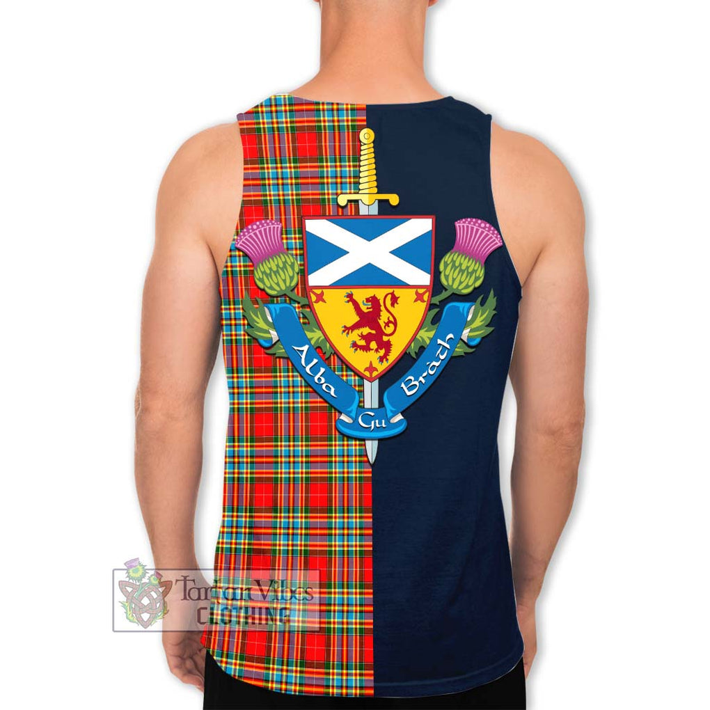 Tartan Vibes Clothing Chattan Tartan Men's Tank Top with Scottish Lion Royal Arm Half Style