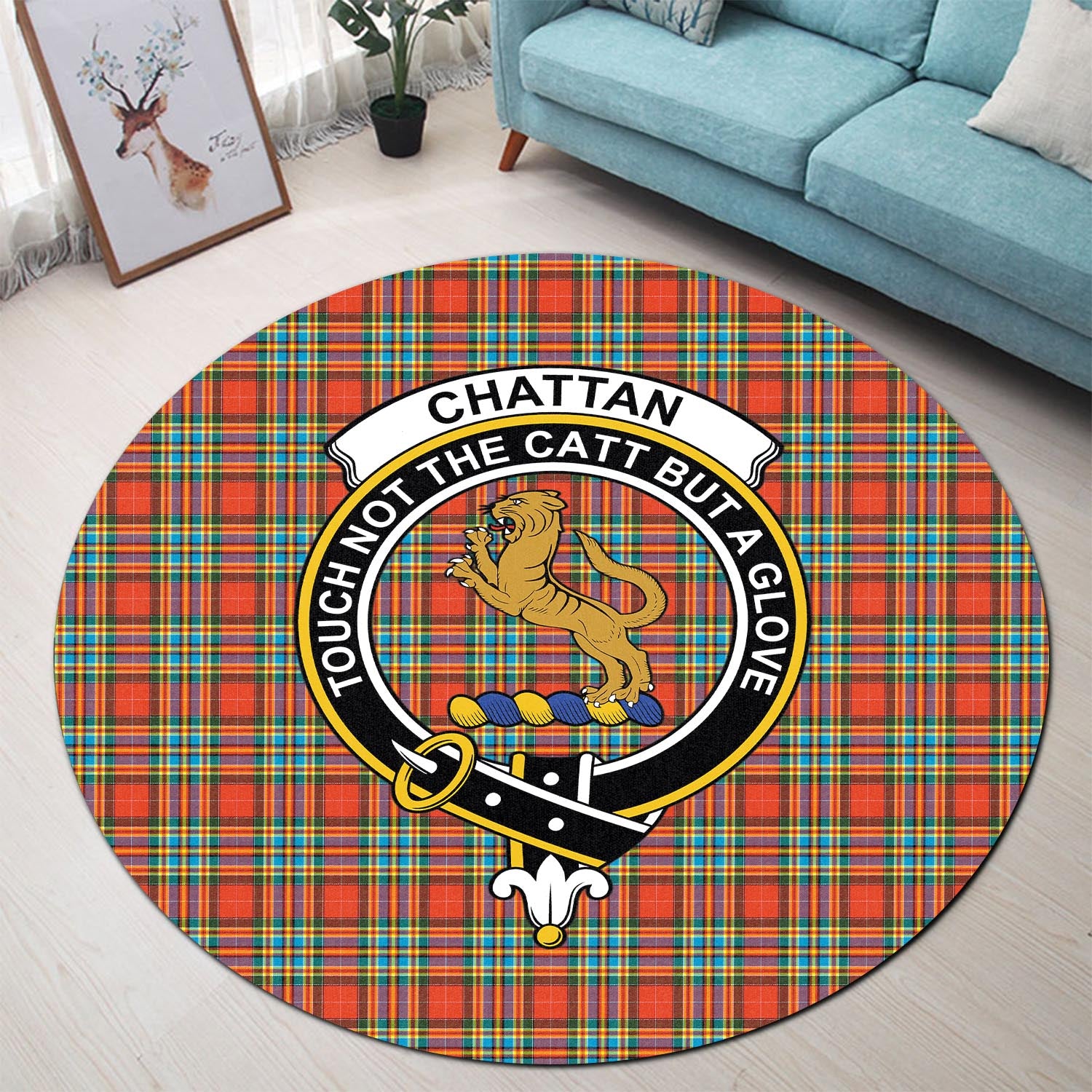 Chattan Tartan Round Rug with Family Crest - Tartanvibesclothing