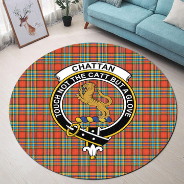Chattan Tartan Round Rug with Family Crest
