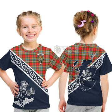 Chattan Tartan Kid T-Shirt Featuring Thistle and Scotland Map