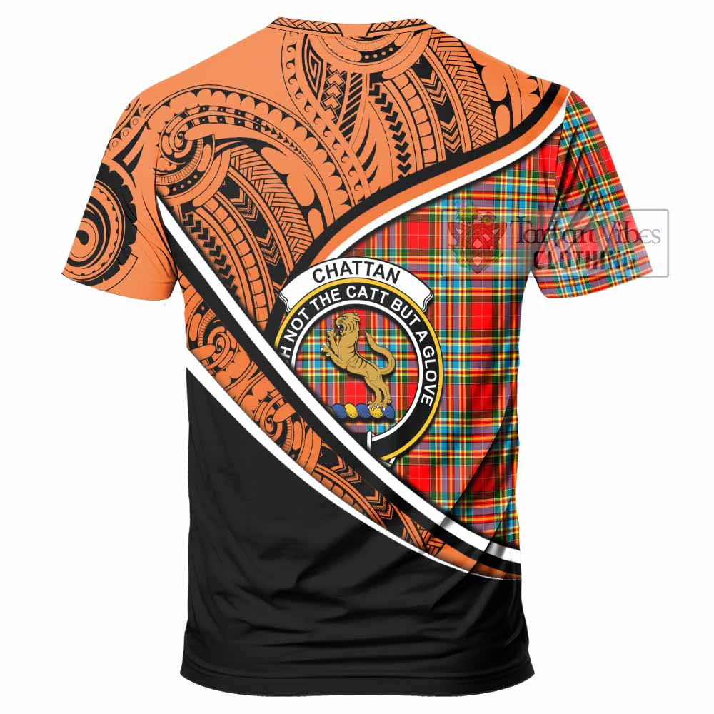 Tartan Vibes Clothing Chattan Crest Tartan T-Shirt with Maori Tattoo Style - Orange Version