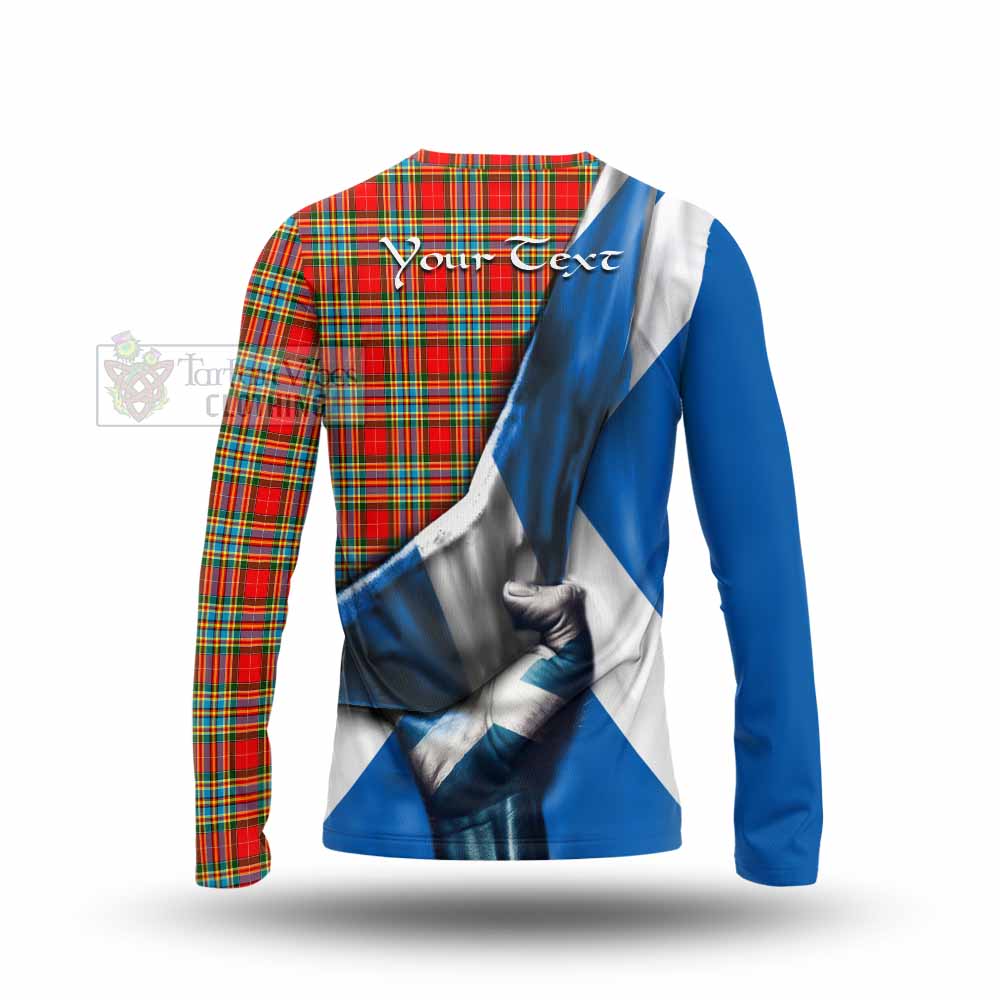 Tartan Vibes Clothing Chattan Tartan Long Sleeve T-Shirt with Family Crest Scotland Patriotic Style