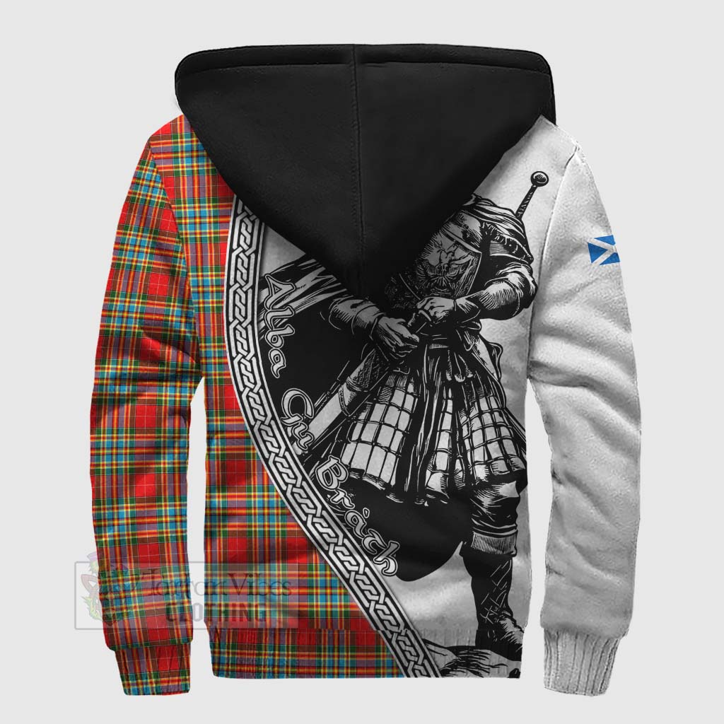 Tartan Vibes Clothing Chattan Tartan Clan Crest Sherpa Hoodie with Highlander Warrior Celtic Style