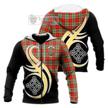 Chattan Tartan Knitted Hoodie with Family Crest and Celtic Symbol Style