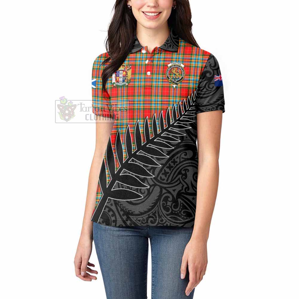 Tartan Vibes Clothing Chattan Crest Tartan Women's Polo Shirt with New Zealand Silver Fern Half Style