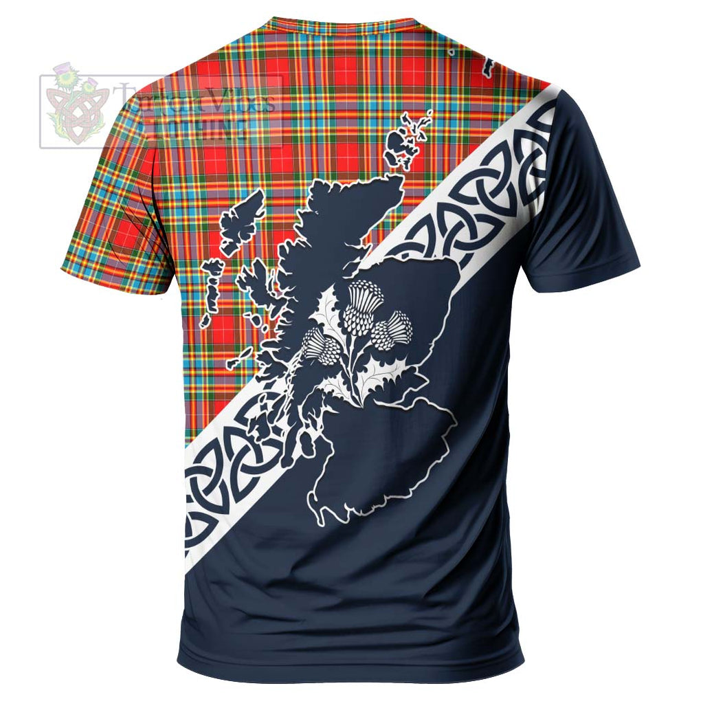 Chattan Tartan T-Shirt Featuring Thistle and Scotland Map