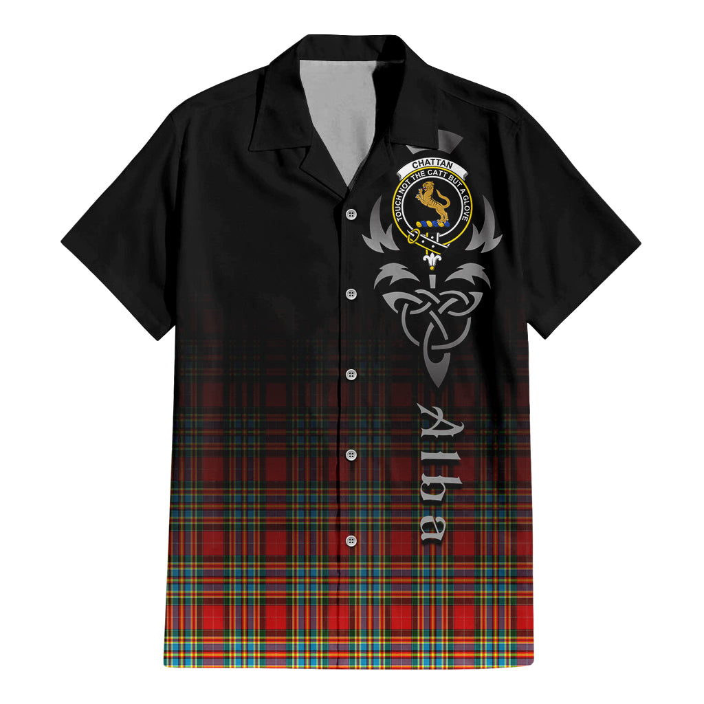 Tartan Vibes Clothing Chattan Tartan Short Sleeve Button Up Featuring Alba Gu Brath Family Crest Celtic Inspired