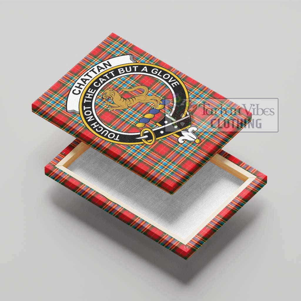 Tartan Vibes Clothing Chattan Tartan Canvas Print Wall Art with Family Crest