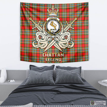 Chattan Tartan Tapestry with Clan Crest and the Golden Sword of Courageous Legacy