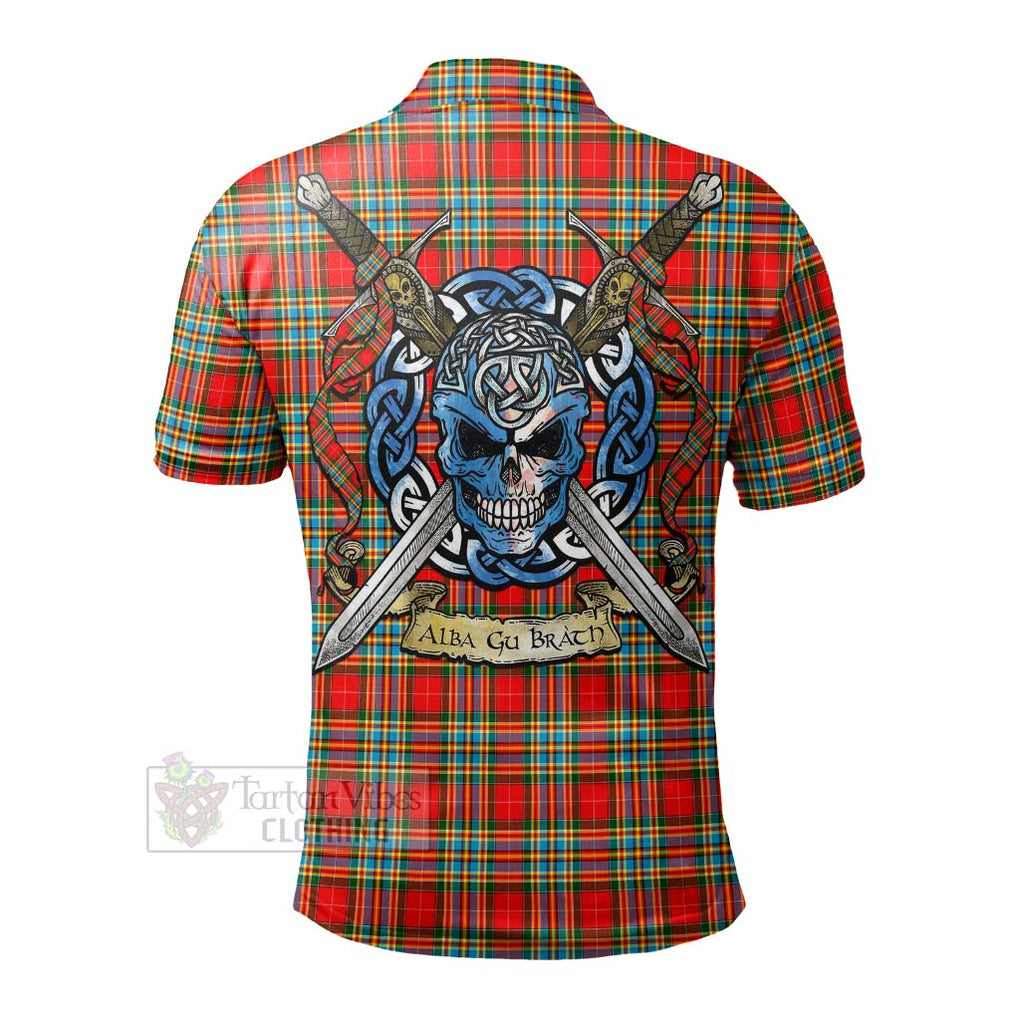 Tartan Vibes Clothing Chattan Tartan Polo Shirt with Family Crest Celtic Skull Style