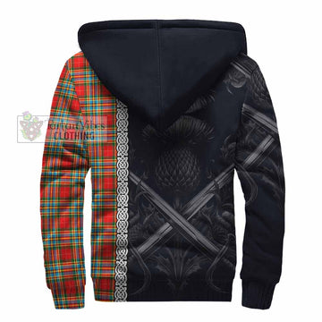 Chattan Tartan Sherpa Hoodie with Family Crest Cross Sword Thistle Celtic Vibes