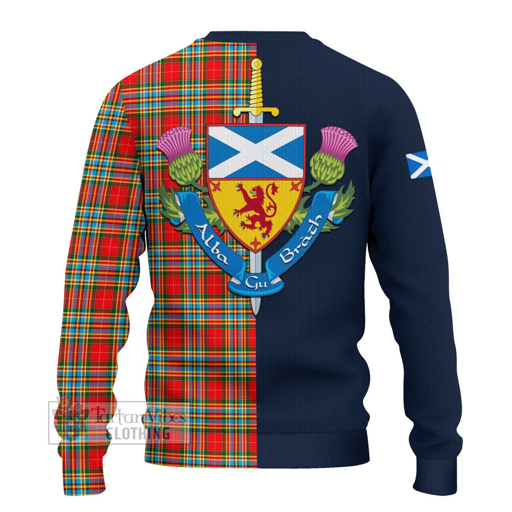 Tartan Vibes Clothing Chattan Tartan Knitted Sweater with Scottish Lion Royal Arm Half Style