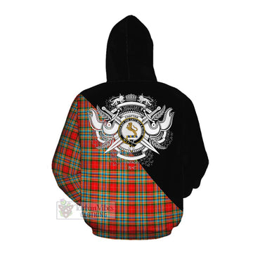 Chattan Tartan Cotton Hoodie with Family Crest and Military Logo Style