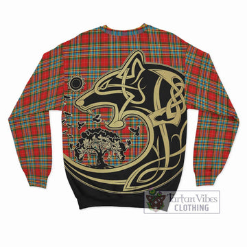 Chattan Tartan Sweatshirt with Family Crest Celtic Wolf Style