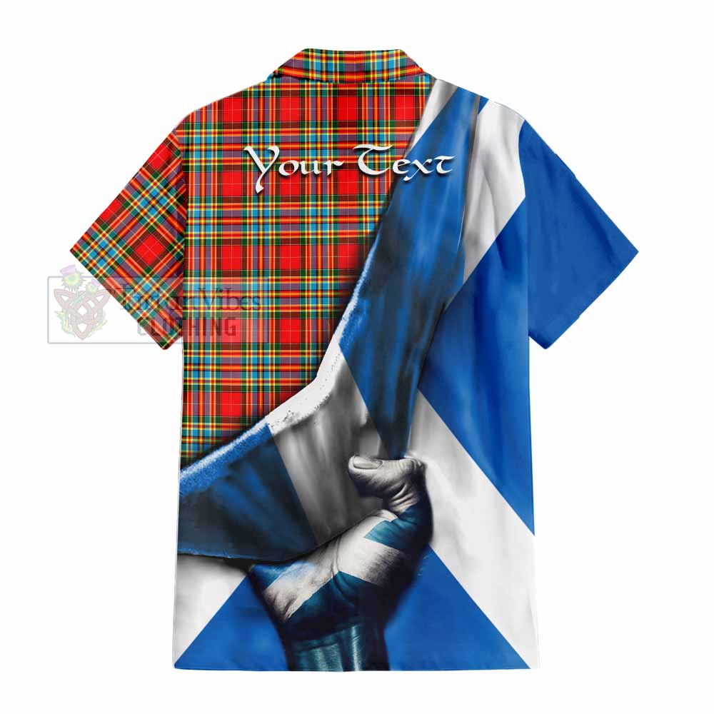 Tartan Vibes Clothing Chattan Tartan Short Sleeve Button Shirt with Family Crest Scotland Patriotic Style