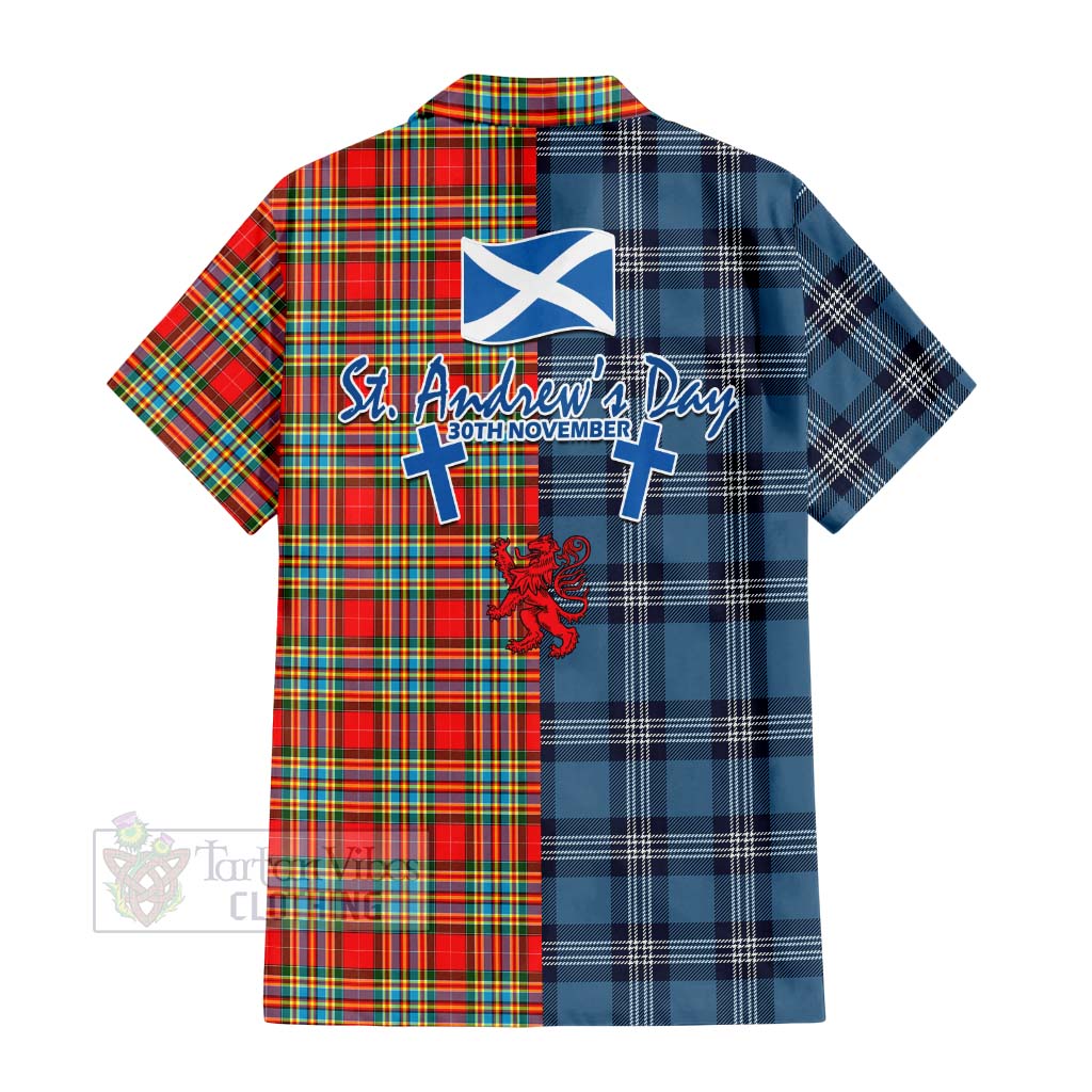 Tartan Vibes Clothing Chattan Tartan Short Sleeve Button Shirt Happy St. Andrew's Day Half Tartan Style