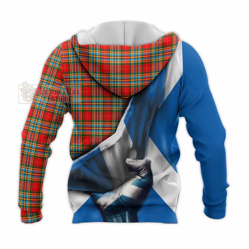 Tartan Vibes Clothing Chattan Tartan Knitted Hoodie with Family Crest Scotland Patriotic Style