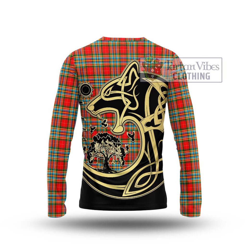 Chattan Tartan Long Sleeve T-Shirt with Family Crest Celtic Wolf Style - Tartan Vibes Clothing