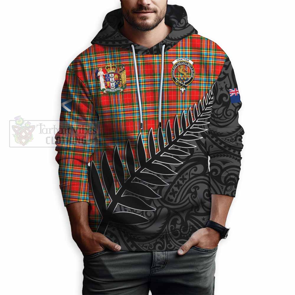 Tartan Vibes Clothing Chattan Crest Tartan Hoodie with New Zealand Silver Fern Half Style