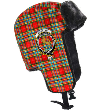 Chattan Tartan Winter Trapper Hat with Family Crest