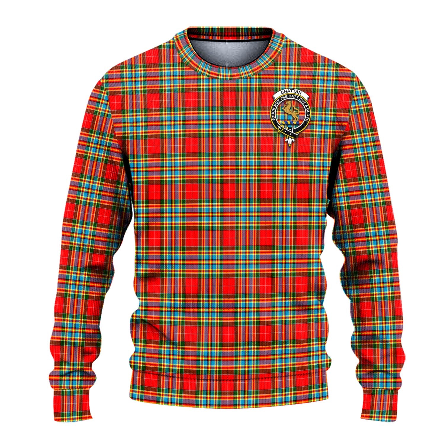 Chattan Tartan Knitted Sweater with Family Crest - Tartanvibesclothing