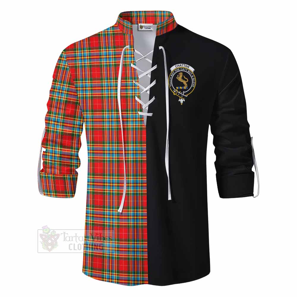 Tartan Vibes Clothing Chattan Tartan Ghillie Kilt Shirt with Family Crest and Half Of Me Style