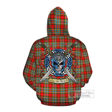 Chattan Tartan Cotton Hoodie with Family Crest Celtic Skull Style