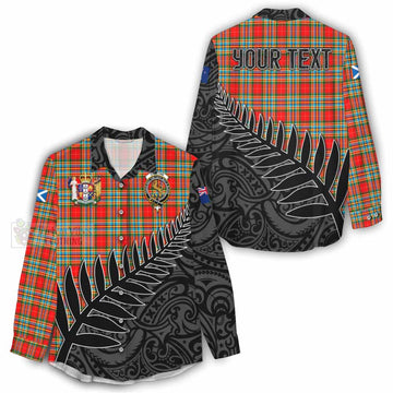 Chattan Crest Tartan Women's Casual Shirt with New Zealand Silver Fern Half Style