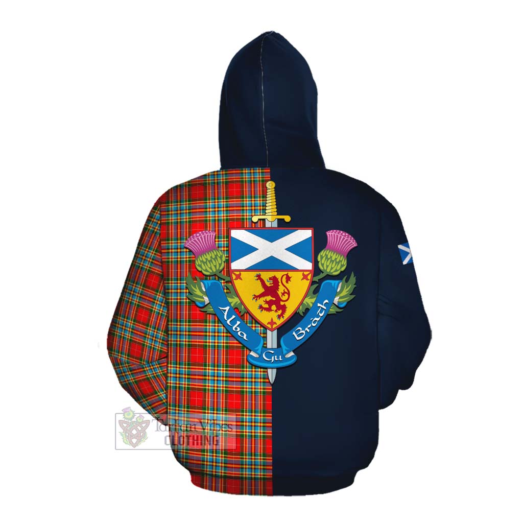 Tartan Vibes Clothing Chattan Tartan Cotton Hoodie Alba with Scottish Lion Royal Arm Half Style