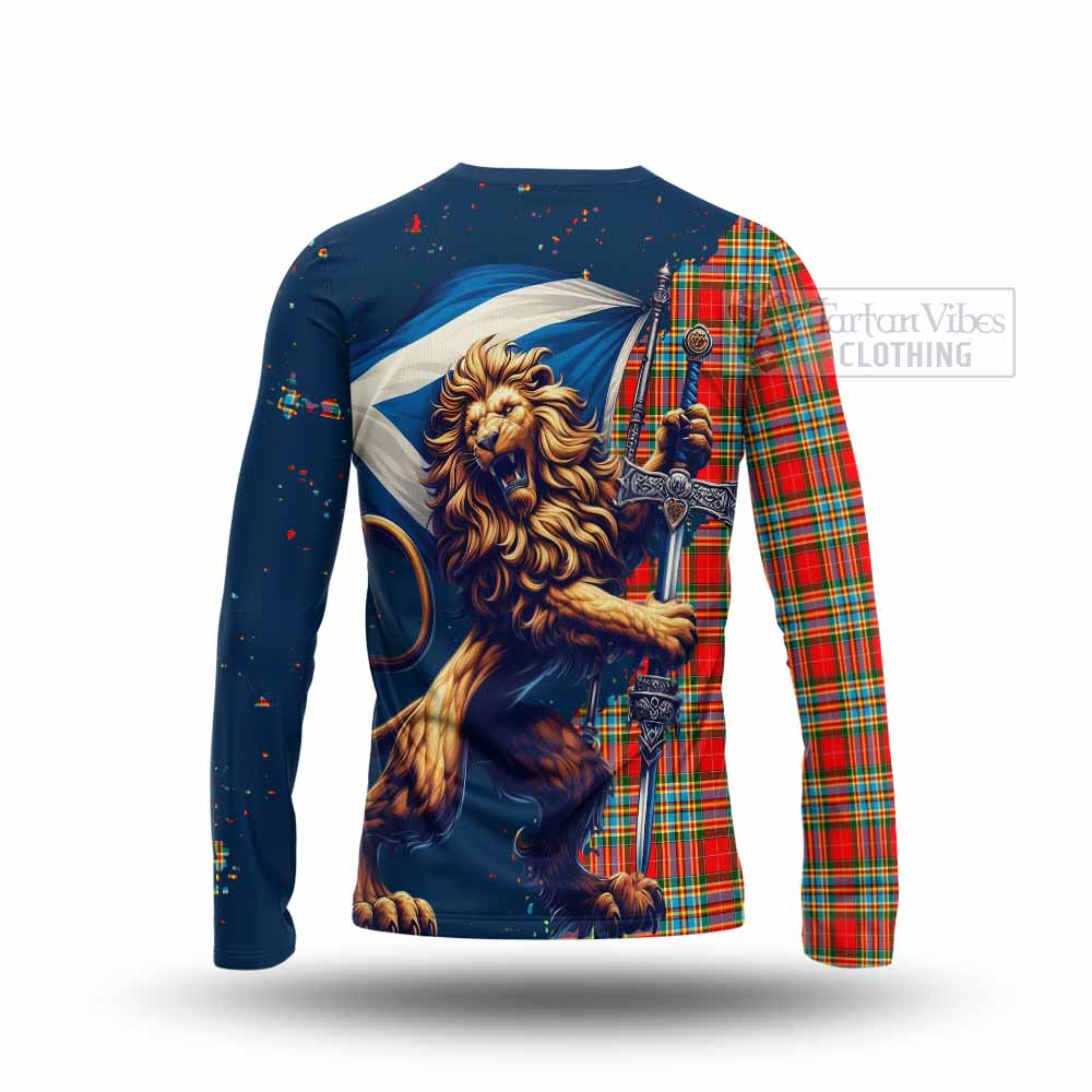 Tartan Vibes Clothing Chattan Tartan Family Crest Long Sleeve T-Shirt with Scottish Majestic Lion