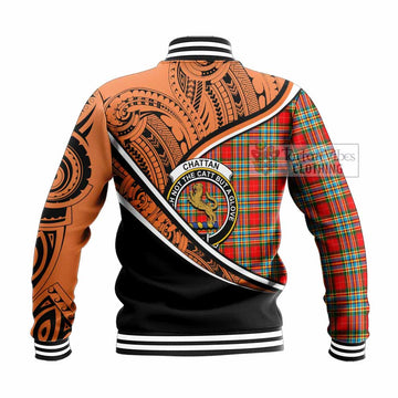 Chattan Crest Tartan Baseball Jacket with Polynesian Vibes Style - Orange Version