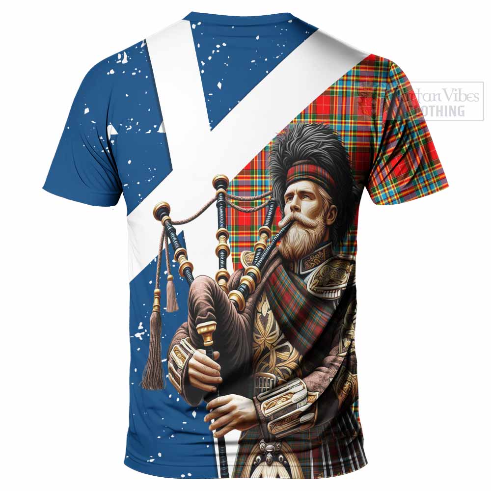 Tartan Vibes Clothing Chattan Tartan T-Shirt with Family Crest Scottish Bagpiper Vibes