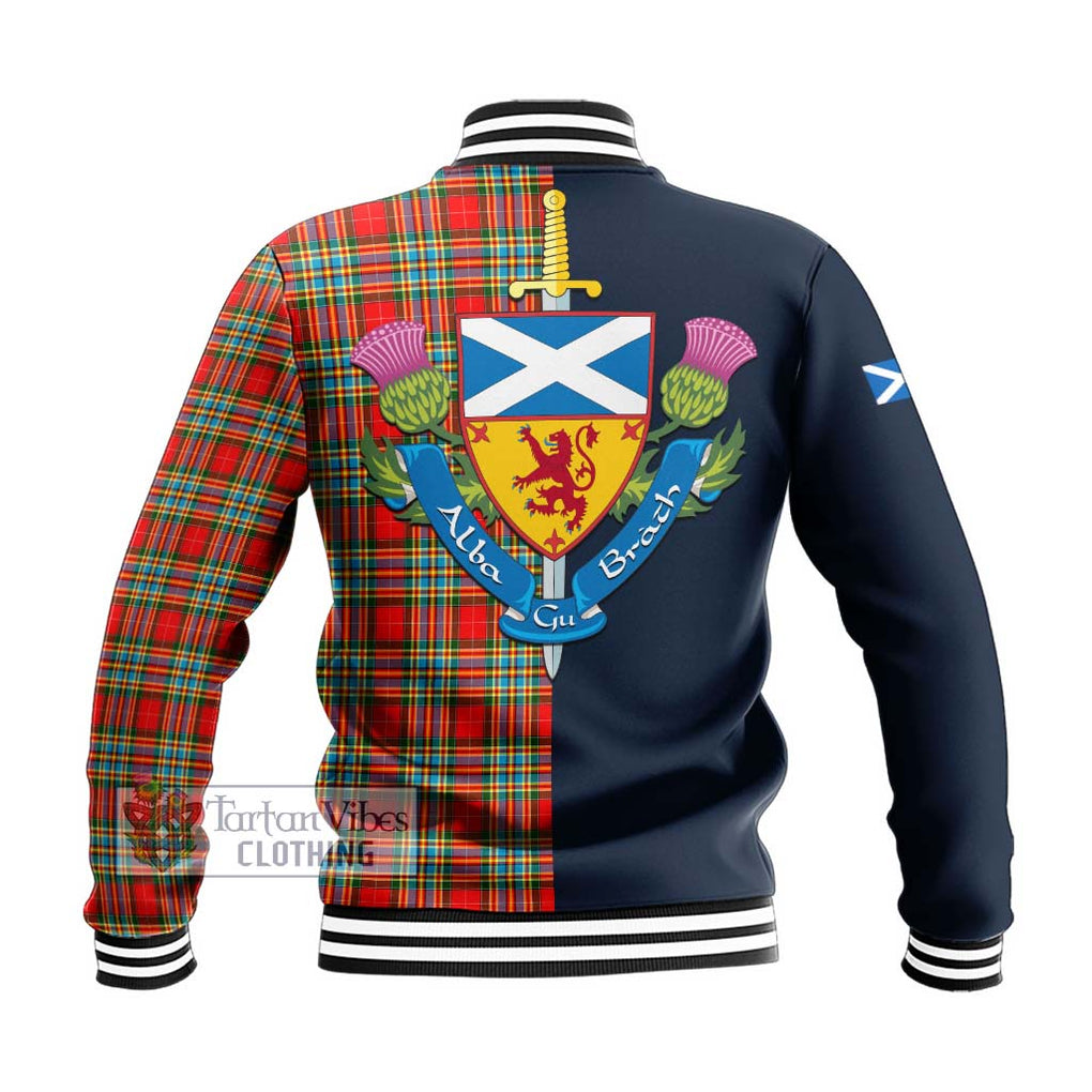 Tartan Vibes Clothing Chattan Tartan Baseball Jacket with Scottish Lion Royal Arm Half Style