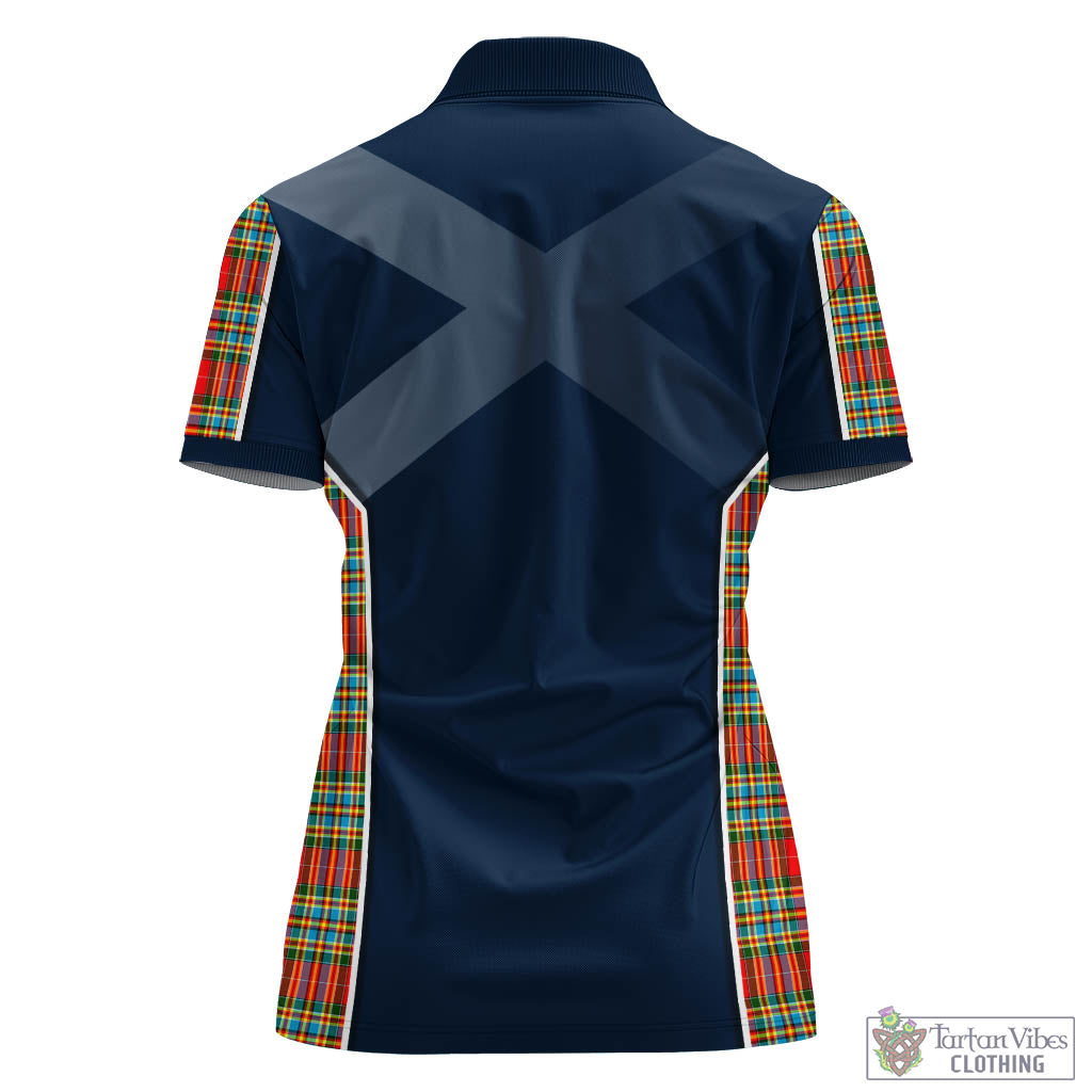 Tartan Vibes Clothing Chattan Tartan Women's Polo Shirt with Family Crest and Scottish Thistle Vibes Sport Style