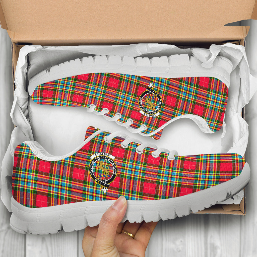 Chattan Tartan Sneakers with Family Crest - Tartan Vibes Clothing