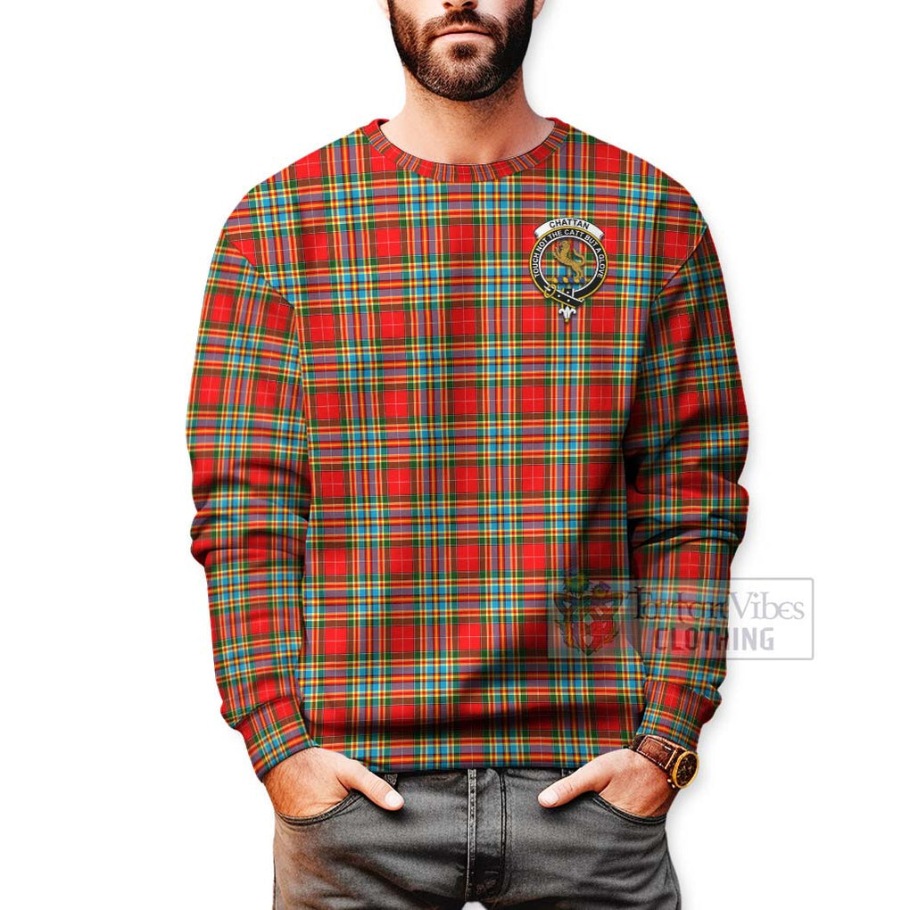 Tartan Vibes Clothing Chattan Tartan Sweatshirt with Family Crest Celtic Skull Style